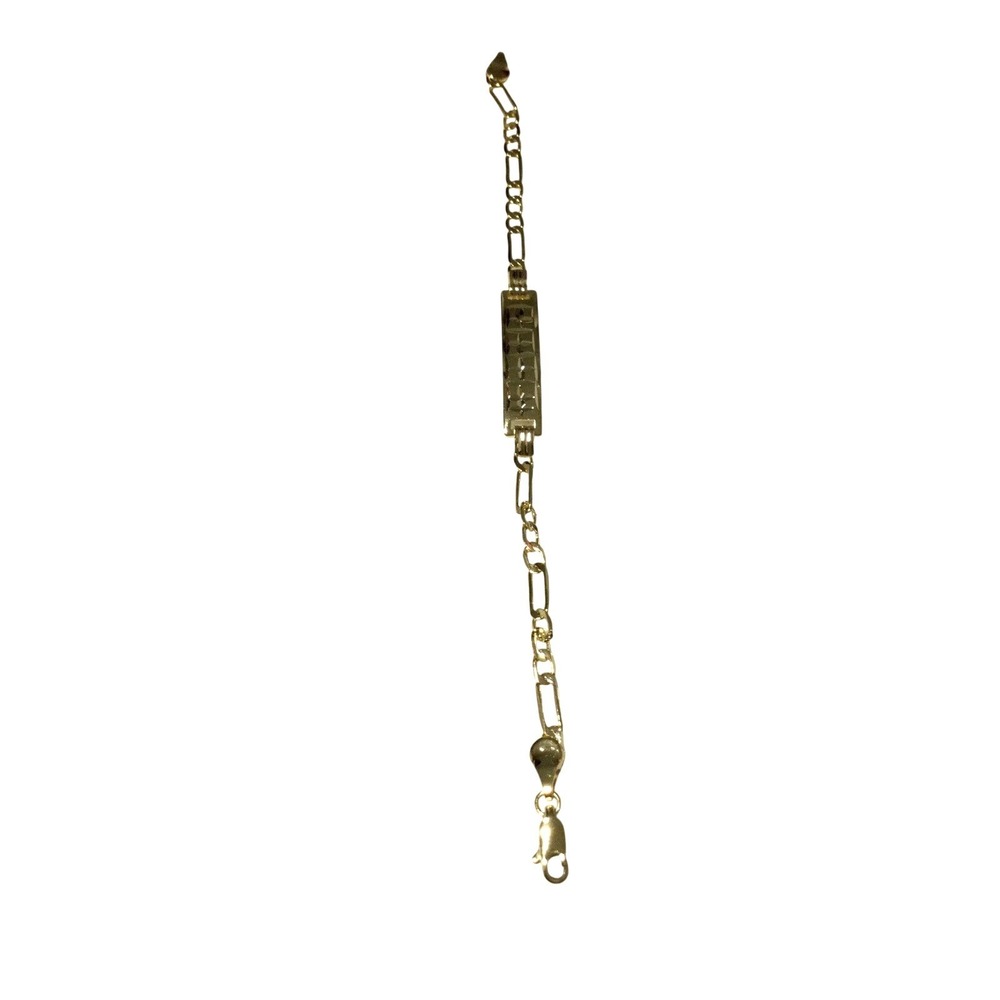 Laminated Gold Tone  ID‎ Bracelet Figaro Chain Infant Jewelry Christening Gift